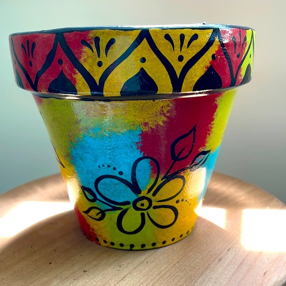 Jazzy Gems Designs Other - Hand Painted Pot Terra Cotta Planter / Plant Pot /  Flower Pot - Signed Original